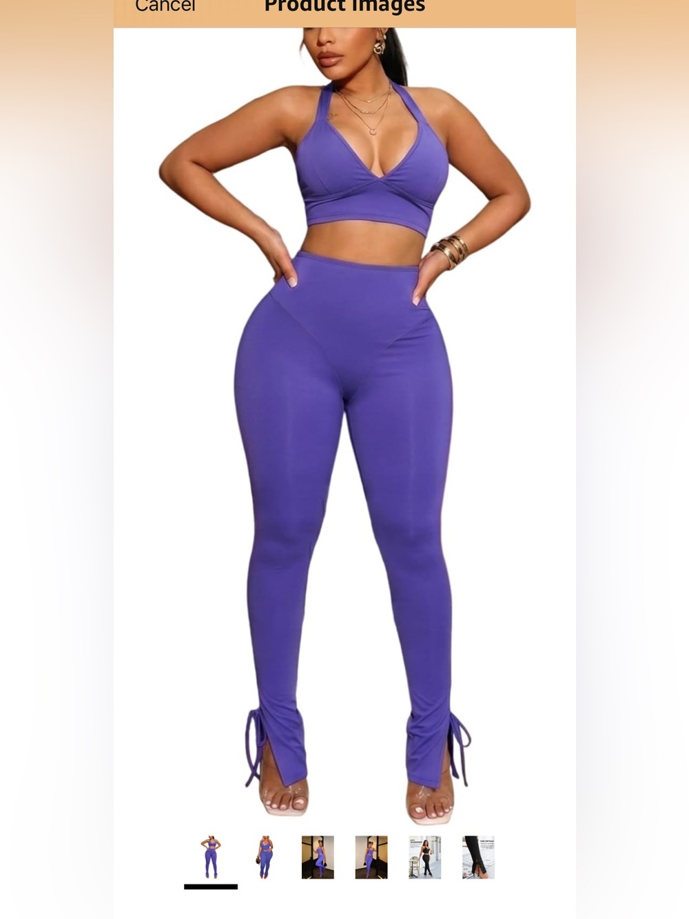 Women's 2 Piece Sexy Outfits Backless Halter Crop Top and Bodycon Pants Set